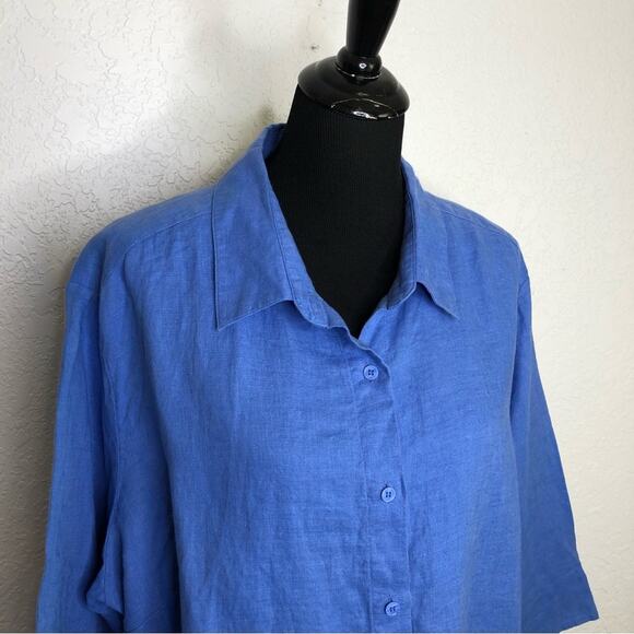 Zyga Lin'n Laundry bright blue linen button down top size FR 42 or US Large - Picture 2 of 14